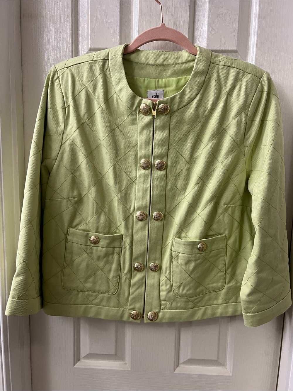 CAbi Light Lime Quilted Button Jacket